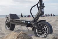 Close up of Dualtron Thunder in the sand at the beach