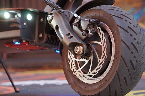 Close up of electric scooter disc brakes