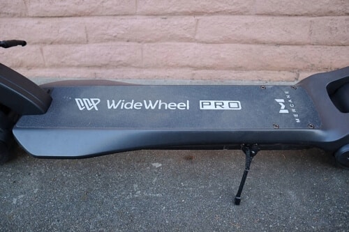 WideWheel Pro deck covered with grip tape and Mercane Logo