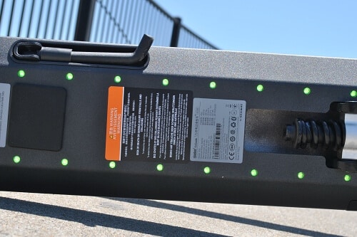 Close up of ES2 electric scooter deck lighting