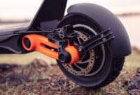 Inokim OXO Electric Scooter - rear tire, rear fender, rear hydraulic disc brake, close-up
