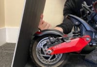 Zero 10X Electric Scooter - fender test, rear wheel, side view, cropped