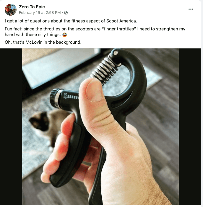 Zero to Epic Instagram image of hand strength training for finger throttle