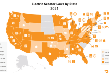U.S. map detailing laws for electric scooters